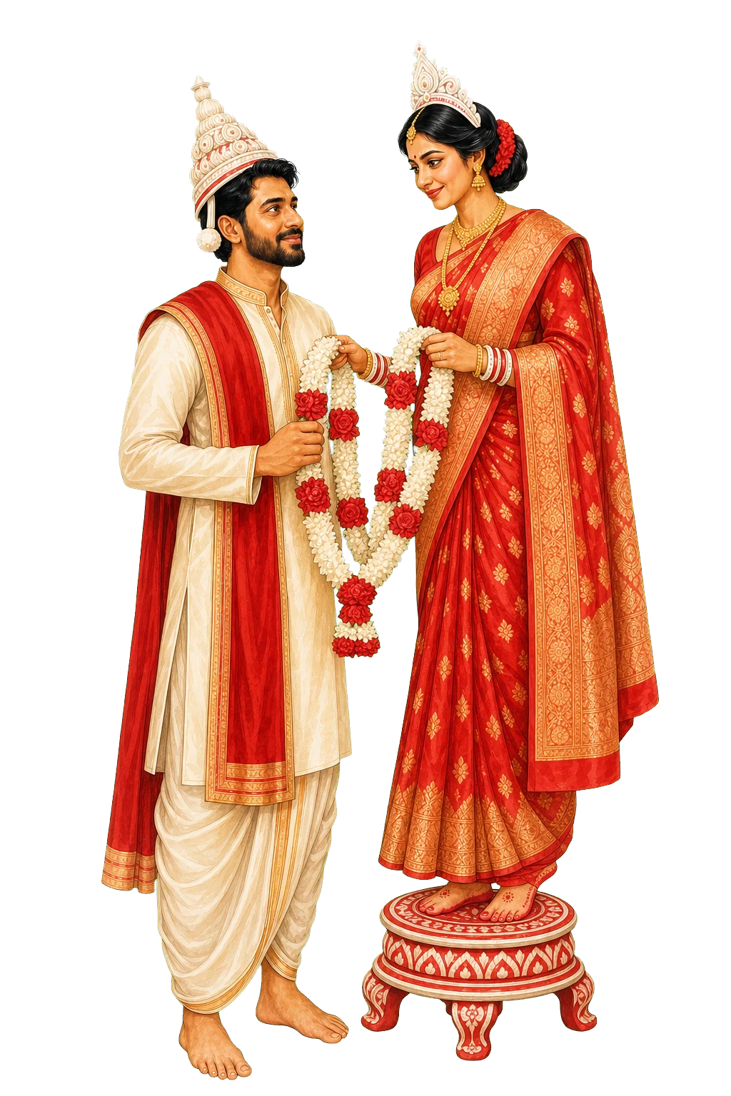 Arjun and Nandini at their illustrated Bengali wedding ceremony