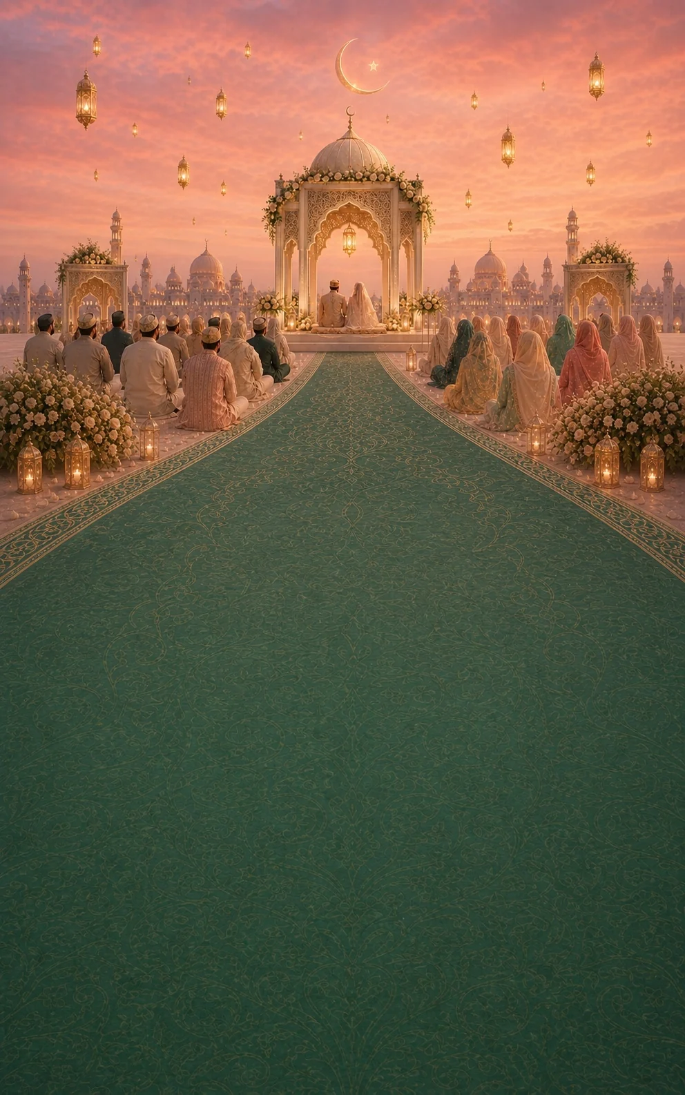 Emerald ceremonial aisle from Salman and Huma's Muslim wedding invitation